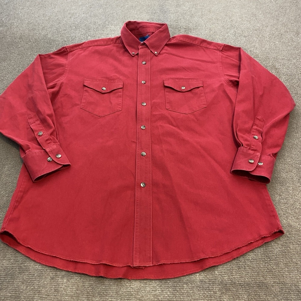 Vintage Wrangler Shirt Mens Large Red Rancher Cowboy Button Up Western 90s USA